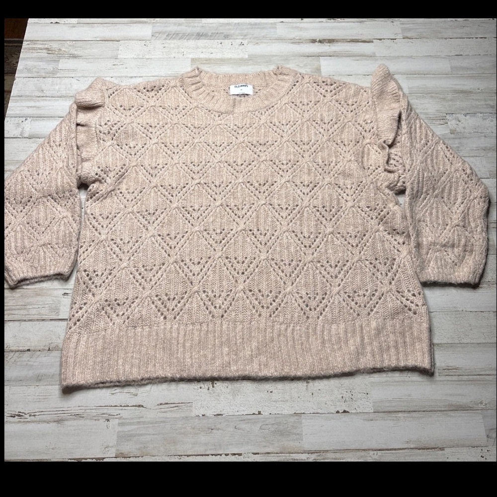Old Navy Ruffle-Trim Pointelle-Knit Sweater Plus Size 3X Light Pink Shimmer - Picture 8 of 12